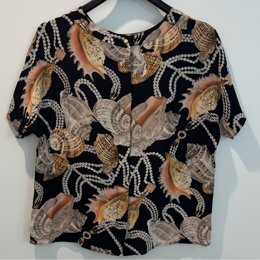 VTG 80s/90s Silk Nautical/Baroque/Coastal Grandma Blouse Size 12 - Picture 2 of 9